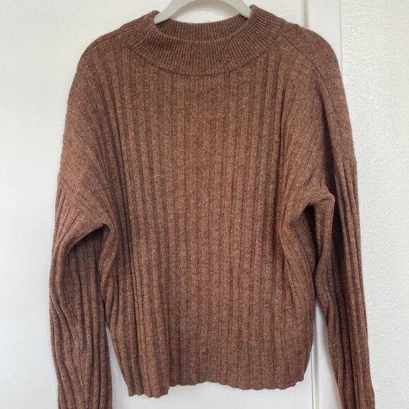 Madewell Brown Ribbed Knit Sweater, Crew Neck, Size Large, NM625 - Picture 1 of 7